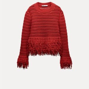 Zara Red Fringe Sweater